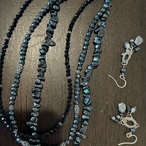 Silpada .925 silver 3 strand Elegant Black and Silver Beaded Jewelry Set